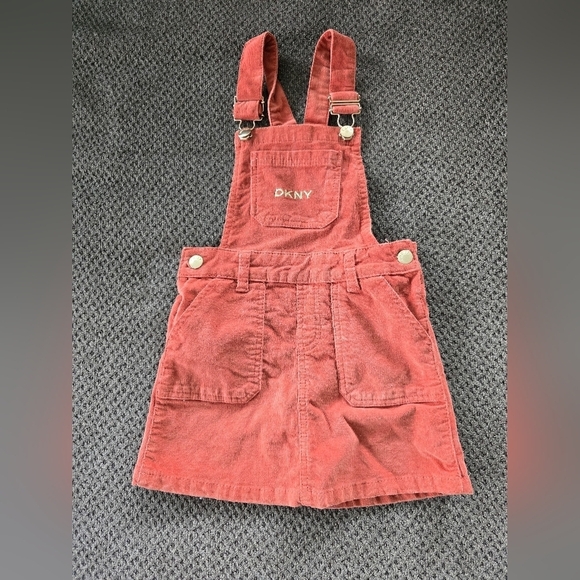 Dkny Girls Overalls Corduroy Sz S Pockets Party Logo Pink School Party - Picture 3 of 12